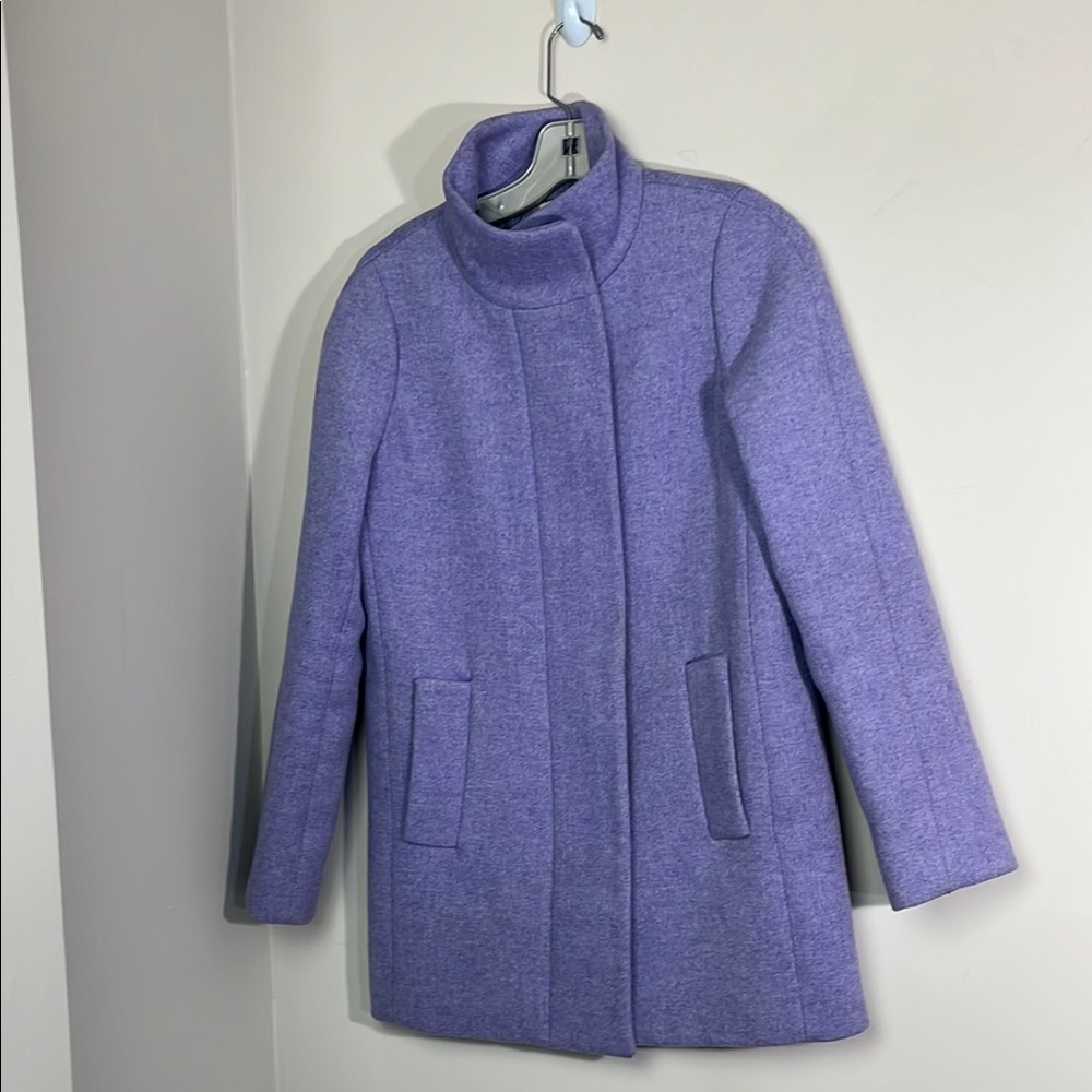 J. Crew city cocoon pea coat in lilac. Wool blend